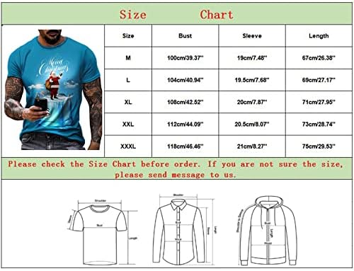 XXBR Божиќни кратки ракави маици за мажи, смешни Божиќни Дедо Мраз печати тркалезна врата на вратот на врвовите на тренингот дизајнер