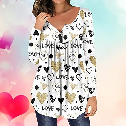 В Valentine tunic врвови за тинејџерски врвови во форма на срце, маици со долги ракави со долги ракави 90 -тите врвови за жени