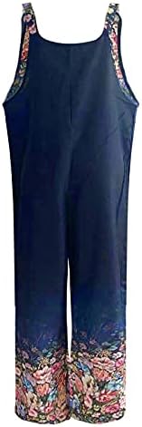 Копче LCEPCY со ромпер женски цветни печати случајни скокови без ракави лабави долги пантолони со два џебови со две џебови