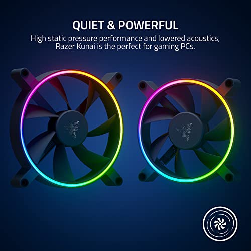 Razer Kunai Hydraulic 140mm Argb PC Fan: Тивки, моќни вентилатори на Argb - Поддршка за контролор на вентилаторот PWM и Поврзи до 8 обожаватели - напојувани од Razer Chroma RGB - 3 навивачи