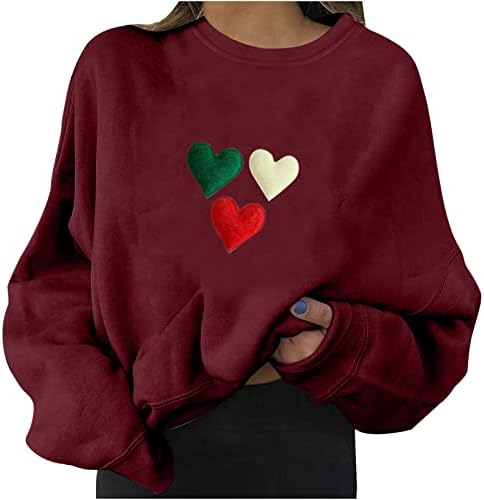Денот на в Valentубените преголемите екипаж за џемпери жени плус големина Loveубовни букви печатени лабави руно пуловер врвови кошули