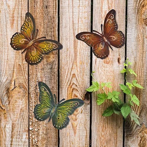 Вестхарм метал пеперутка wallидна декор уметност на отворено надвор од внатрешна градина внатрешен двор огради во боја метални пеперутки, сет од три wallидни уметност