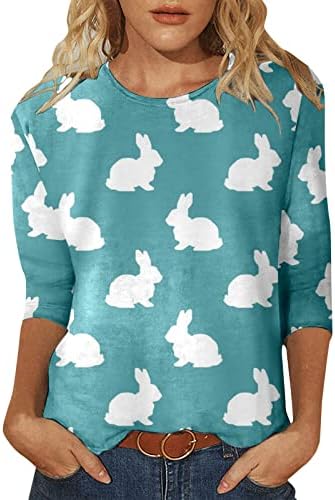 CGGMVCG Велигденски кошули за жени 3/4 ракав симпатична зајаче јајце печати мода од три четвртини ракави на ракави среќни велигденски