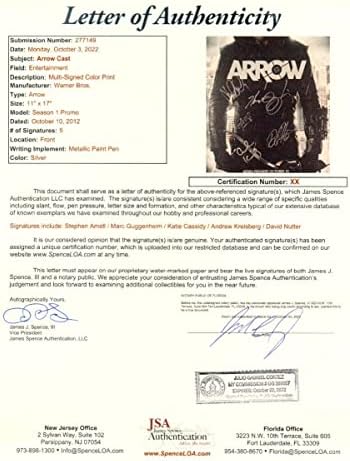 Arrow Multi потпишан автограм 11x17 постер 5 Autos Amell Guggenheim Cassidy JSA