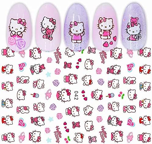 4 парчиња налепници за уметност за нокти, симпатична цртана филм 3Д дизајн, арт -декорации аниме мачка нокти налепници за девојчиња дами