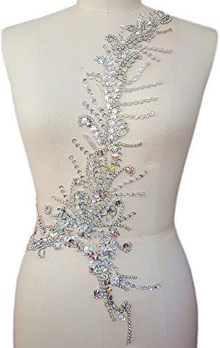 Прекрасна чиста рачно изработена светла AB боја Rhinestone Crystal Trim Sweing Bidded Flower Sew On Applikes Designs за свадба