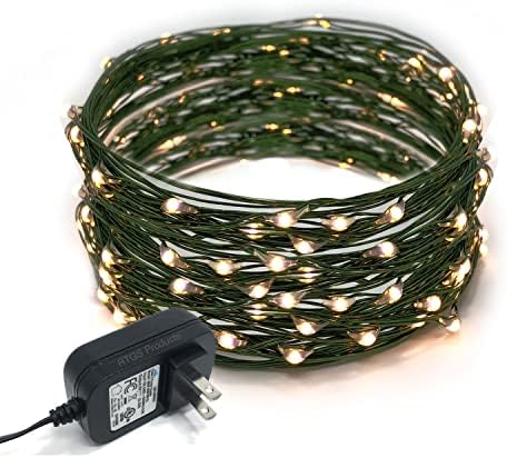 RTGS 100 топла бела боја LED стринг светла се приклучуваат на 32 стапки зелена жица во боја за внатрешна и надворешна употреба