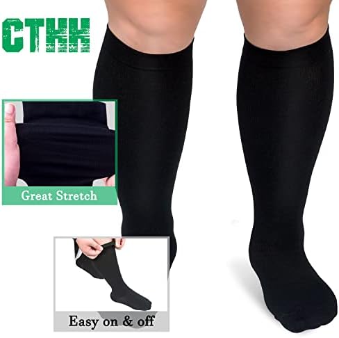 3 пакувања плус чорапи за компресија со големина за жени и мажи, 20-30 mmHg Дополнително широко теле колено високи чорапи за поддршка на циркулација