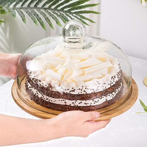 1 сет стаклена торта купола покривка Десерт сирење Клош купола Транспарентна храна за храна со лента за дрво за чување на мравки мравки