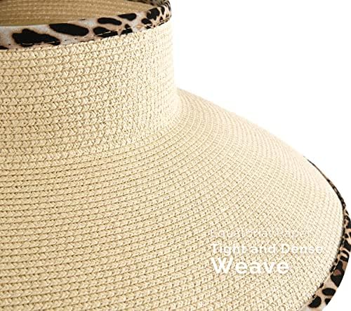 Кампарас Сонце визири за жени Широка плажа капа upf 50+ преклопена слама визика капа од коњчиња лето пакувања