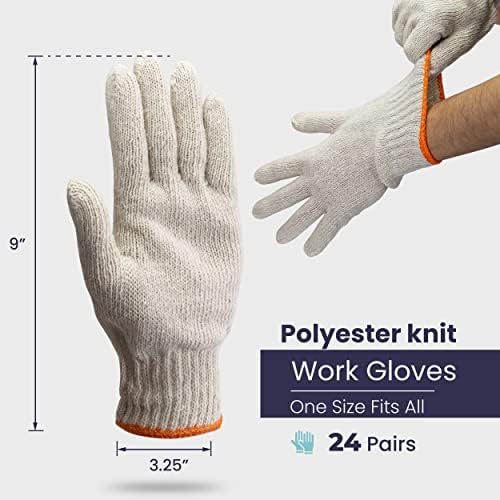 Брендови на FMP [24 пара, големи] полиестерски памучни плетени безбедносни зафатни зафатни ракавици за градинарско градинарско