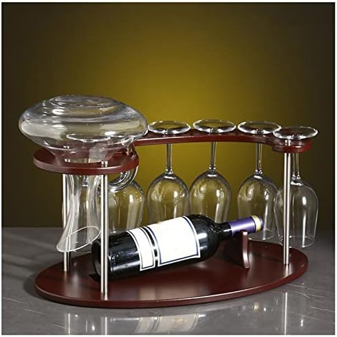 Ракут модна таблета вино стаклена решетка, чаши за складирање на чаши од дрво од дрво, може да постави 6 чаши за вино + 1 шише со вино