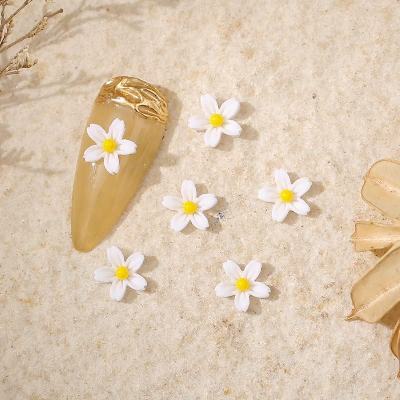 30 парчиња разнобојни цвеќиња украси за уметност на нокти Акрилна смола нокти накит Маникир материјал 5 ливчиња цвеќиња 3Д додатоци 7,8мм