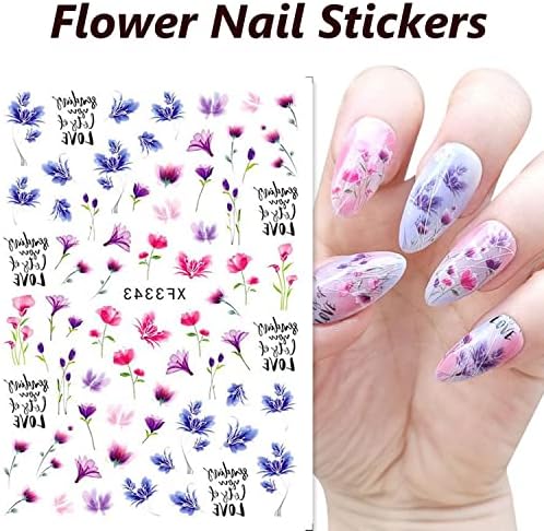 Летни налепници за нокти Цветни 3Д самолепливи нокти декорации цреша цвет цвет цвет дизајн на нокти за нокти за украсување на