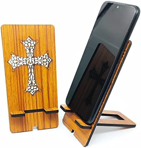 Крст црковен телефон -штанд -лигализирани подароци дрвени мобилни телефони таблети стојат анти -лизгање, рачно изработен држач за