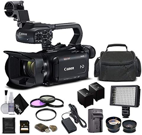 Canon XA11 Компактен Full HD Camcorder 2218C002 со 64 GB мемориска картичка, дополнителна батерија и полнач, УВ филтер, LED светлина, кутија, леќи за телефото, леќи со широк агол и повеќе