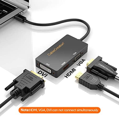 CableCreation Mini Displayport до HDMI VGA DVI, 3 во 1 златен позлатен мини DP адаптер компатибилен со MacBook, iMac, Mac Book Air,