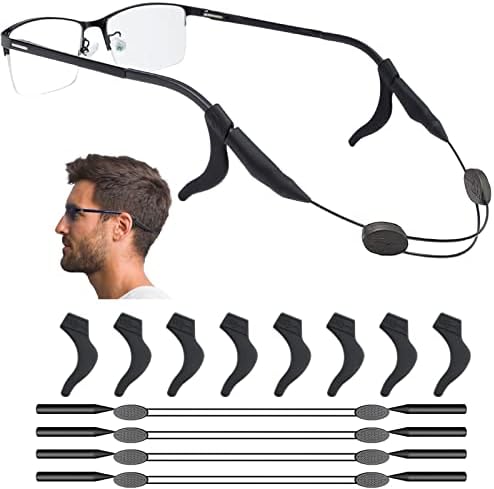 Прилагодувачки стапка за очила за очила HDZW 4PCS, Универзален фит спортски очила за сонце, затегнување, надградба без лента за очила против опашка, доаѓа со кука за уши