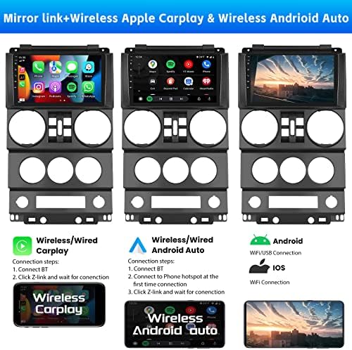 2+32G Android 11 Автомобил Стерео за Џип Wrangler 2008-2010 Со Apple Carplay И Android Auto, 9 Екран На Допир Автомобил Радио Со Огледало