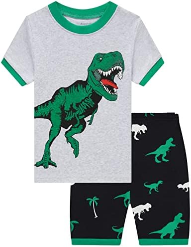 Мали момчиња кратки сет пижами за момчиња памук дете воз со диносаурус за спиење летна облека со големина 2-7T