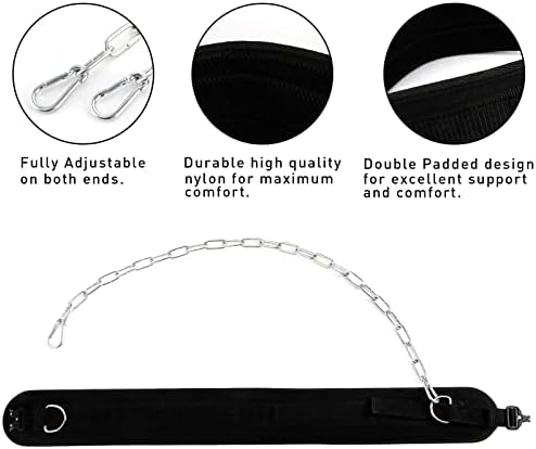 Tebery Bucke Dip Ream со 35-инчен челичен ланец за кревање тежина и градење на телото, повлечете го појасот за кревање тегови со удобна поддршка