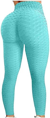 Текстурирани хеланки на OORTFV за жени, женски плен хеланки со високи тренингот на половината против целулитниот задник за кревање јога панталони