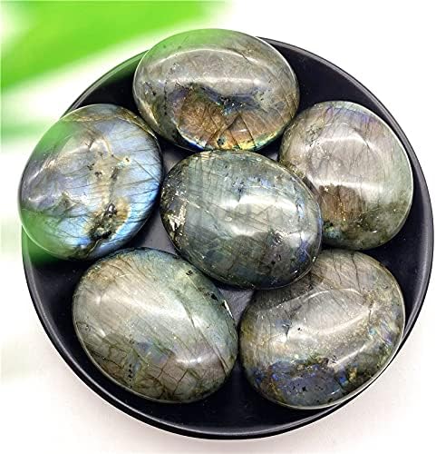 Heeqing AE216 1pc Природно лабрадорит кристал овален палм камен месечен камен реики примерок заздравувајќи скапоцен камен, палто рок декоративна