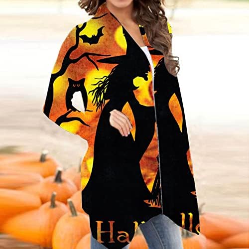 Женски обичен Ноќта на вештерките кардиган есен со долг ракав 3Д класичен блуза дами гроздобер отворена предна јакна палто врвови