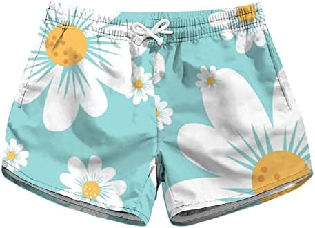 Женски случајни шорцеви за влечење еластични шорцеви од потк на половината, летни спортски шорцеви удобни џебови шорцеви цветни цвеќиња
