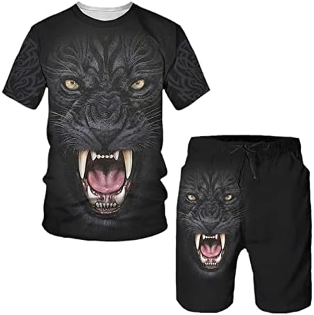 Летна 3D Волк печатена машка маица+шорцеви костуми хип хоп о-врат за кратки ракави врвови унисекс спортски тренерки поставувања