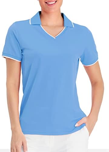Hivesенски голф-кошули за голф Hiverlay за жени UPF 50+ тренинг со краток ракав v вратот тенис трчање маици Брзи суви врвови