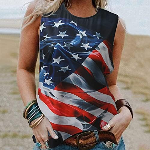 4-ти јули кошули резервоар за врвови за жени во САД знамето летни необични кошули без ракави ленти за вратоврски патриотски атлетски