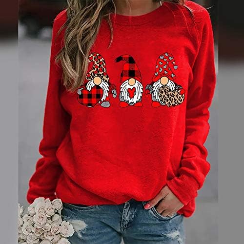 Женски преголеми џемпери за џемпери жени со џемпери на џемпери Топ црвена џуџе кукла печатење пуловер