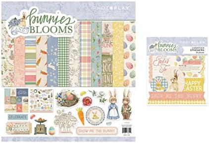 Колекција за колекции на фотоплеј Bunnies & Blooms - комплет за колекција 12 x 12 + Ephemera Cardstock Die -Cuts