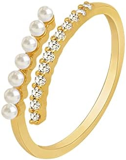 Прилагодливи отворени прстени за жени со позлатени позлатени прстени Елегантни бисери циркони со палецот на палецот за тинејџери дами