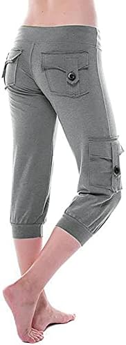 Женски капри хеланки цврста боја исечена џогери тренингот јога лето каприс со 3 џебови обични атлетски панталони на отворено