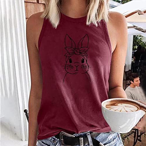 Велигденски резервоар врвот за жени секси маица без ракави, симпатична животинска графичка маица, кошула околу вратот минималистичка