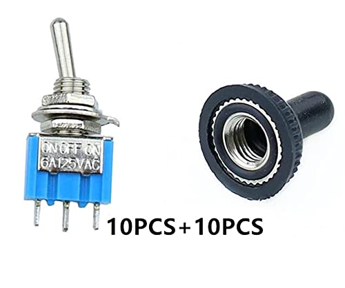 FACDEM 10 PCS TOGGLE SWITCH MTS-103 ON/OFF/ON PDT MTS-102 ON/ON 3 PIN 6A 125VAC/3A 250VAC MINI SWITC
