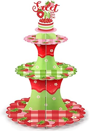 Rtteri 3 Ниво на јагода тематска забава за забави стојат украси Бери Прв роденден држач за кекс декор лето овошје десерт кула за деца девојче