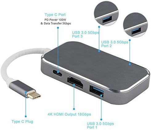 Раз Техника USB Тип-C 3.1 Суперспеед Мултипорт Адаптер Хаб, УСБ-Ц Брзо Полнење, Hdmi Поддршка 4K И USB 3.0 ЗА Macbook/Chrome Книга, USB-C Уреди,