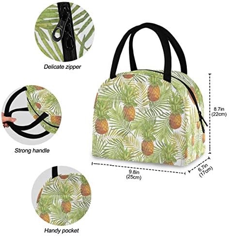 Изолирана торба За ручек Жени - Овошје Печатени Лисја Од Ананас Големи Кутии За Ручек Отпорни на Истекување со ремени за рамо за работни Подароци