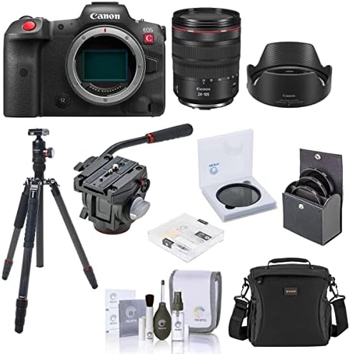 Canon Eos R5 C Огледална Дигитална Кино Камера Со RF 24-105mm f/4 L Е USM Леќа, Пакет Со X-Go Max Статив/Монопод Од Јаглеродни Влакна, Флуидна
