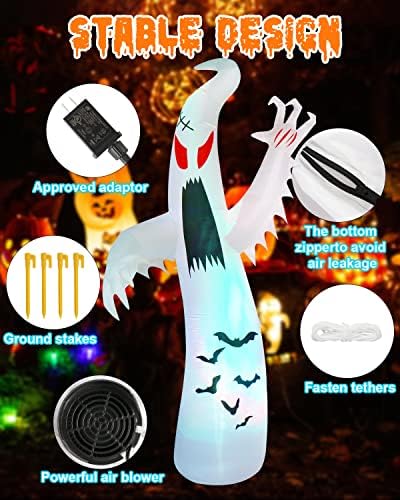 Фотако 12 -тина Ноќта на вештерките гигантски дух со 7 бои кои се менуваат LED светла, украси за Ноќта на вештерките на отворено се