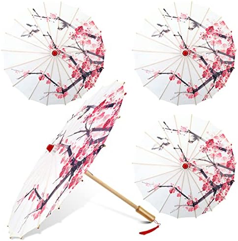 4 парчиња Чадор Од Подмачкана Хартија Кинески Класичен Чадор Од Хартија Од Цвет Од Слива Чадор Чадор За Сонце Уметнички Танц Јапонски