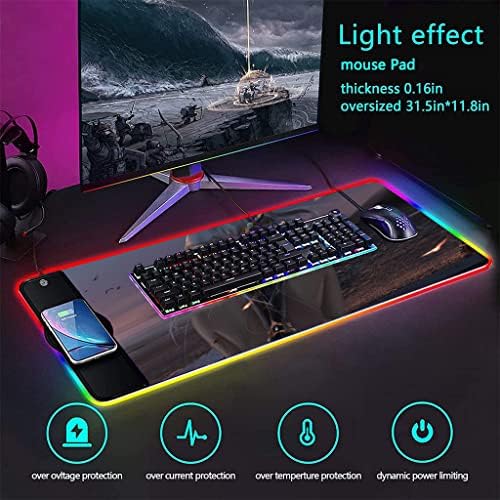 RGB Mousepad Gaming БЕЗЖИЧНО Полнење 15w Направено Со Високо Издржлива Природна гумена подлога За Биро Голема | Безжично Полнење Подлога За Глувче