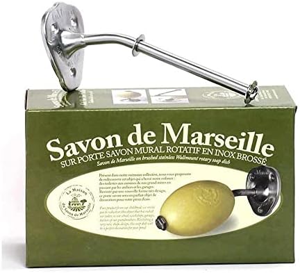 Wallид монтиран ротирачки држач за француски сапун - четкан мат не'рѓосувачки челик - со сапун од лимон од Савон де Марсеј 270G