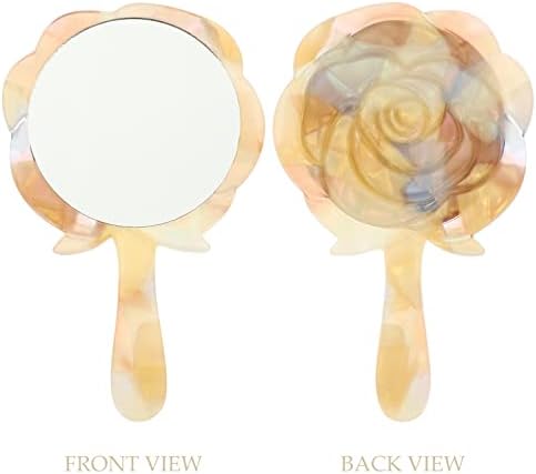 Frcolor рачно рачно огледало втисено розово суета огледало со рачка Компактен патнички огледала со облик на шминка во облик на козметичко