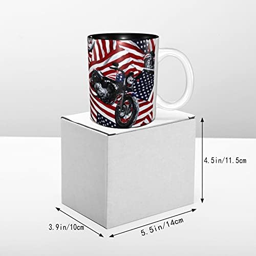 Американско Знаме Мотоцикл САД Патриотски Смешни Кафе Чаши Керамичка Кригла За Мажи Жени Чај 11 Мл Новина Уникатни Најдобри Подароци Микробранова Безбедна