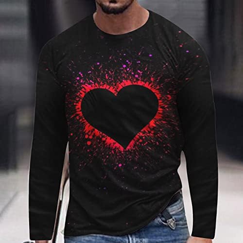3Д кошула за мажи Графички срцев печатење со долги ракави со долги ракави Кулки за смешни маички Менс трендовски улична облека случајна стилски