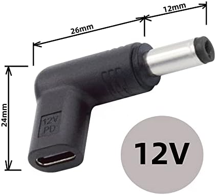 NFHK USB 3.1 Type C USB-C женски до DC 12V 5.5x2.1mm приклучок адаптер PD емулатор активиран 90 степени агол